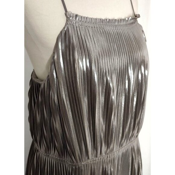 Banana Republic Dress 14 Silver Pleated Fit-and-Flare Metallic Cocktail Party - Picture 6 of 12